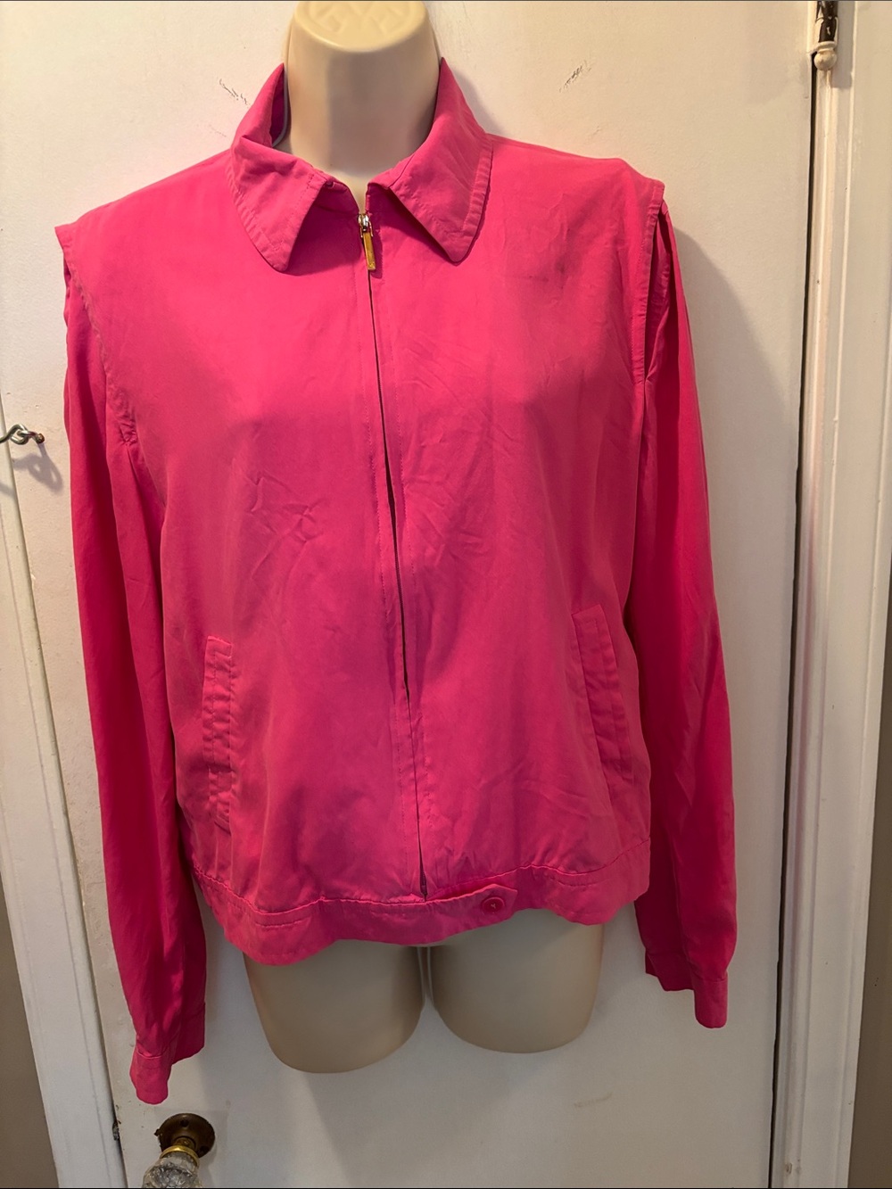 Lauren Ralph Lauren large silk unlined Pink Zip-Front Jacket blazer 26-329